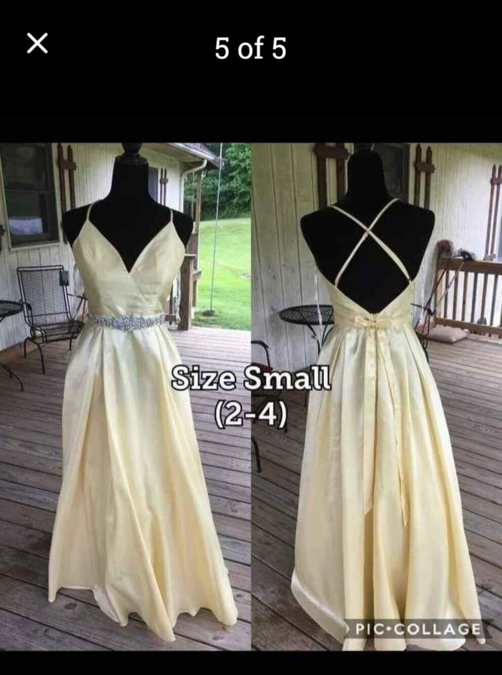 Pale Yellow Satin Spaghetti Strap Formal Dress